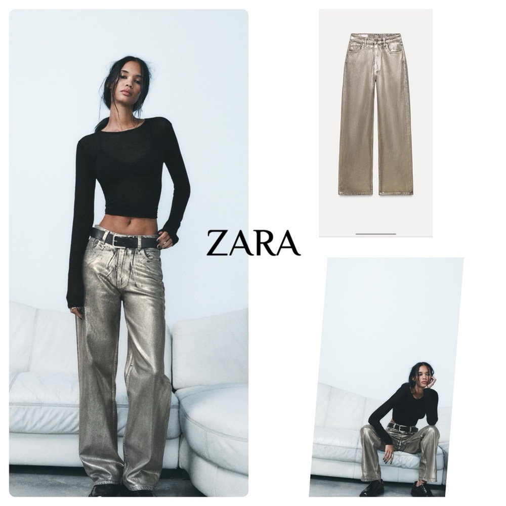 ZARA WOMEN MID WAIST TRE LOOSE FOIL JEANS SIZE 4